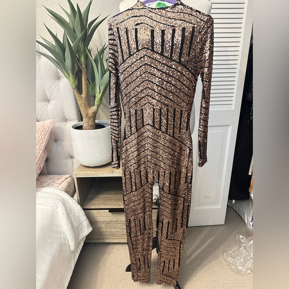 Banjul Rose Gold Sequin Jumpsuit (Size L)